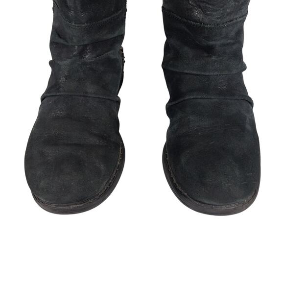 REBA! BLACK GENUINE LEATHER & SUEDE JEWELED & STUDDED MOTO ANKLE BOOTS! SZ 6M - Picture 5 of 12